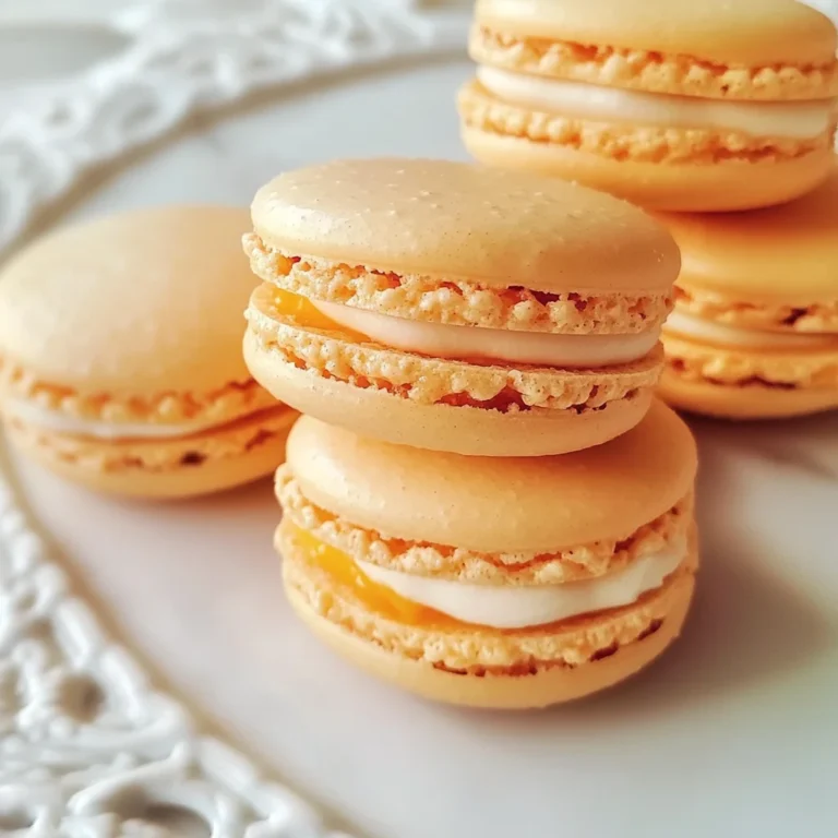 Peach Macarons with Fresh Peaches and Cream